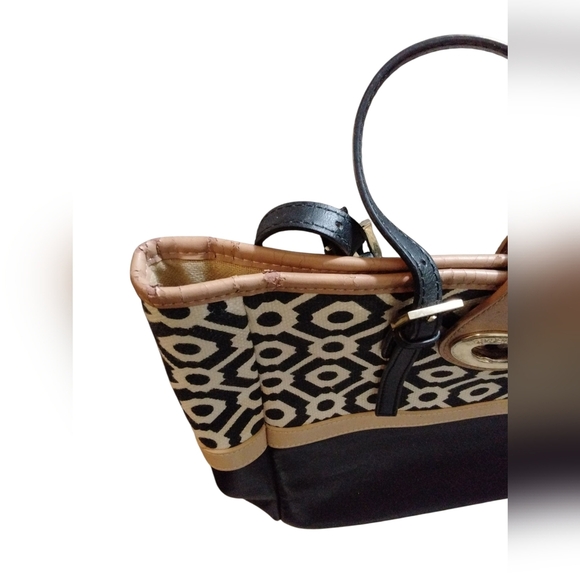 Spartina 449 Black and White Leather and Linen Shoulder Bag Tote - Picture 14 of 15